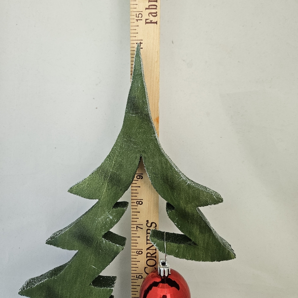 NEW Wooden Christmas Tree With Base Handmade with Red Ornament - Picture 3 of 11